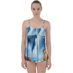 Delicate Watercolor Painting Surreal Oasis Scene With Intense Dramatic Lighting Babydoll Tankini Set