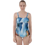 Delicate Watercolor Painting Surreal Oasis Scene With Intense Dramatic Lighting Twist Front Tankini Set