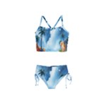 Delicate Watercolor Painting Surreal Oasis Scene With Intense Dramatic Lighting Girls  Tankini Swimsuit