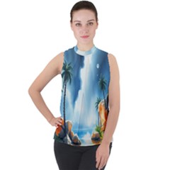 Mock Neck Chiffon Sleeveless Top 