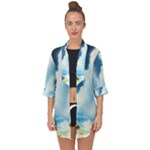 Delicate Watercolor Painting Surreal Oasis Scene With Intense Dramatic Lighting Open Front Chiffon Kimono