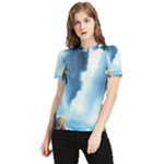 Delicate Watercolor Painting Surreal Oasis Scene With Intense Dramatic Lighting Women s Short Sleeve Rash Guard