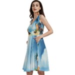 Delicate Watercolor Painting Surreal Oasis Scene With Intense Dramatic Lighting Sleeveless V-Neck Skater Dress with Pockets