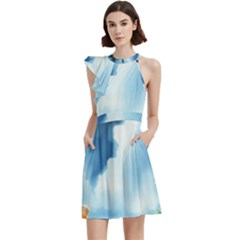 Cocktail Party Halter Sleeveless Dress With Pockets 