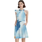 Delicate Watercolor Painting Surreal Oasis Scene With Intense Dramatic Lighting Cocktail Party Halter Sleeveless Dress With Pockets