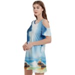 Delicate Watercolor Painting Surreal Oasis Scene With Intense Dramatic Lighting Women s Cold Shoulder Round Neck Mini Dress