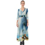 Delicate Watercolor Painting Surreal Oasis Scene With Intense Dramatic Lighting Button Up Boho Maxi Dress