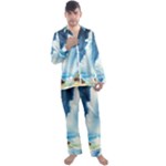 Delicate Watercolor Painting Surreal Oasis Scene With Intense Dramatic Lighting Men s Long Sleeve Satin Pajamas Set