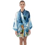 Delicate Watercolor Painting Surreal Oasis Scene With Intense Dramatic Lighting Long Sleeve Satin Kimono