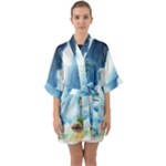 Delicate Watercolor Painting Surreal Oasis Scene With Intense Dramatic Lighting Half Sleeve Satin Kimono 