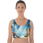 Delicate Watercolor Painting Surreal Oasis Scene With Intense Dramatic Lighting Velvet Crop Top