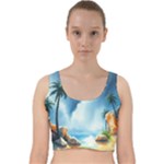 Delicate Watercolor Painting Surreal Oasis Scene With Intense Dramatic Lighting Velvet Racer Back Crop Top