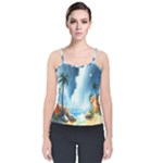 Delicate Watercolor Painting Surreal Oasis Scene With Intense Dramatic Lighting Velvet Spaghetti Strap Top