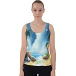 Delicate Watercolor Painting Surreal Oasis Scene With Intense Dramatic Lighting Velvet Tank Top