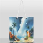 Delicate Watercolor Painting Surreal Oasis Scene With Intense Dramatic Lighting Full Print Rope Handle Tote (Large)