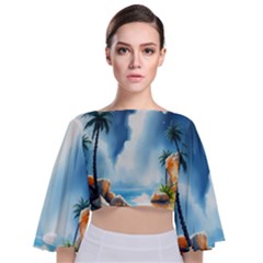 Tie Back Butterfly Sleeve Chiffon Top 