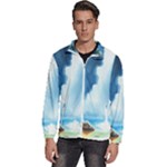 Delicate Watercolor Painting Surreal Oasis Scene With Intense Dramatic Lighting Men s High Neck Windbreaker