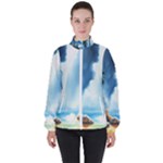 Delicate Watercolor Painting Surreal Oasis Scene With Intense Dramatic Lighting Women s High Neck Windbreaker