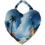 Delicate Watercolor Painting Surreal Oasis Scene With Intense Dramatic Lighting Giant Heart Shaped Tote