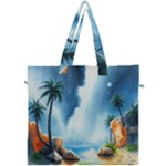 Delicate Watercolor Painting Surreal Oasis Scene With Intense Dramatic Lighting Canvas Travel Bag