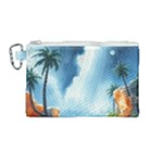 Delicate Watercolor Painting Surreal Oasis Scene With Intense Dramatic Lighting Canvas Cosmetic Bag (Medium)