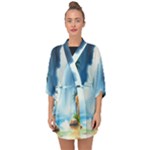 Delicate Watercolor Painting Surreal Oasis Scene With Intense Dramatic Lighting Half Sleeve Chiffon Kimono