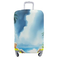 Delicate Watercolor Painting Surreal Oasis Scene With Intense Dramatic Lighting Luggage Cover (Medium) from ArtsNow.com