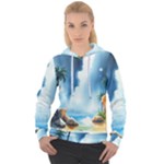 Delicate Watercolor Painting Surreal Oasis Scene With Intense Dramatic Lighting Women s Overhead Hoodie