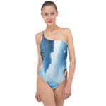 Delicate Watercolor Painting Surreal Oasis Scene With Intense Dramatic Lighting Classic One Shoulder Swimsuit