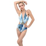 Delicate Watercolor Painting Surreal Oasis Scene With Intense Dramatic Lighting Plunging Cut Out Swimsuit