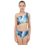 Delicate Watercolor Painting Surreal Oasis Scene With Intense Dramatic Lighting Spliced Up Two Piece Swimsuit