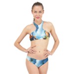 Delicate Watercolor Painting Surreal Oasis Scene With Intense Dramatic Lighting High Neck Bikini Set