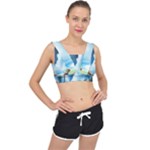 Delicate Watercolor Painting Surreal Oasis Scene With Intense Dramatic Lighting V-Back Sports Bra