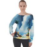 Delicate Watercolor Painting Surreal Oasis Scene With Intense Dramatic Lighting Off Shoulder Long Sleeve Velour Top