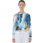 Delicate Watercolor Painting Surreal Oasis Scene With Intense Dramatic Lighting Women s Slouchy Sweat