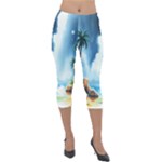 Delicate Watercolor Painting Surreal Oasis Scene With Intense Dramatic Lighting Lightweight Velour Capri Leggings 