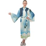 Delicate Watercolor Painting Surreal Oasis Scene With Intense Dramatic Lighting Maxi Velvet Kimono