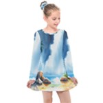 Delicate Watercolor Painting Surreal Oasis Scene With Intense Dramatic Lighting Kids  Long Sleeve Dress