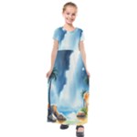 Delicate Watercolor Painting Surreal Oasis Scene With Intense Dramatic Lighting Kids  Short Sleeve Maxi Dress