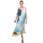 Delicate Watercolor Painting Surreal Oasis Scene With Intense Dramatic Lighting Maxi Chiffon Cover Up Dress