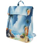 Delicate Watercolor Painting Surreal Oasis Scene With Intense Dramatic Lighting Flap Top Backpack