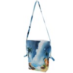 Delicate Watercolor Painting Surreal Oasis Scene With Intense Dramatic Lighting Folding Shoulder Bag