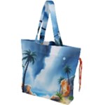 Delicate Watercolor Painting Surreal Oasis Scene With Intense Dramatic Lighting Drawstring Tote Bag