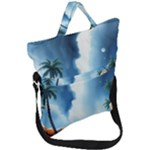 Delicate Watercolor Painting Surreal Oasis Scene With Intense Dramatic Lighting Fold Over Handle Tote Bag