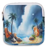 Delicate Watercolor Painting Surreal Oasis Scene With Intense Dramatic Lighting Mini Square Pouch