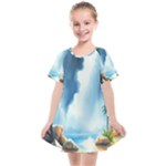 Delicate Watercolor Painting Surreal Oasis Scene With Intense Dramatic Lighting Kids  Smock Dress