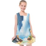 Delicate Watercolor Painting Surreal Oasis Scene With Intense Dramatic Lighting Kids  Cross Back Dress