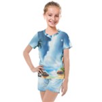 Delicate Watercolor Painting Surreal Oasis Scene With Intense Dramatic Lighting Kids  Mesh T-Shirt and Shorts Set