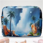 Delicate Watercolor Painting Surreal Oasis Scene With Intense Dramatic Lighting Make Up Pouch (Large)