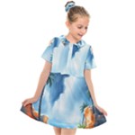 Delicate Watercolor Painting Surreal Oasis Scene With Intense Dramatic Lighting Kids  Short Sleeve Shirt Dress